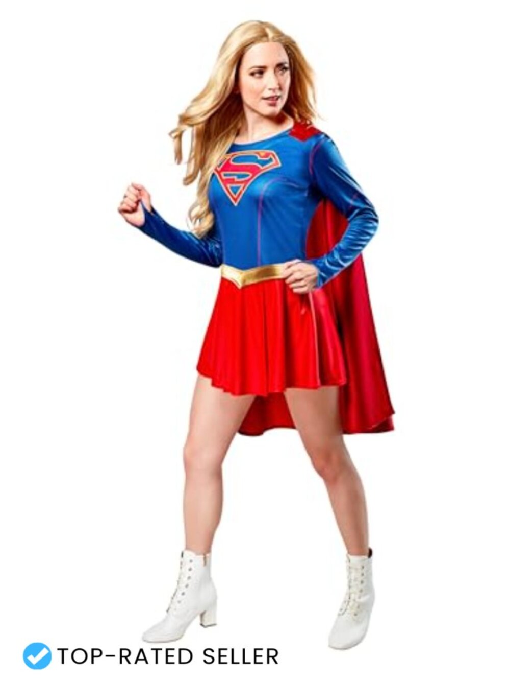 Supergirl Costume Dress Removable Cape Belt Women's Cosplay Halloween